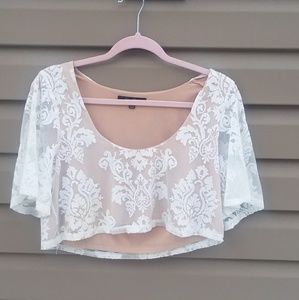 Honey Punch Ivory Lace Beige Crop Top